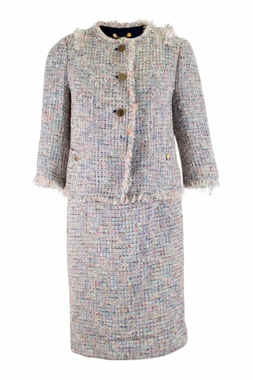 Multi cotton blend tweed sleeveless mini dress and cropped jacket set