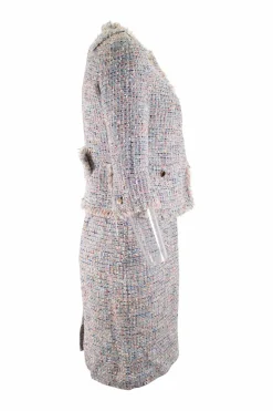Multi cotton blend tweed sleeveless mini dress and cropped jacket set