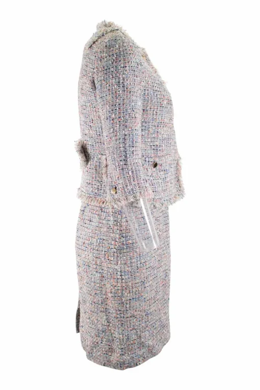 Multi cotton blend tweed sleeveless mini dress and cropped jacket set