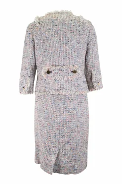 Multi cotton blend tweed sleeveless mini dress and cropped jacket set