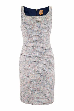 Multi cotton blend tweed sleeveless mini dress and cropped jacket set