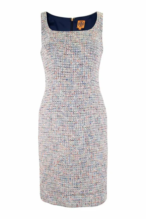 Multi cotton blend tweed sleeveless mini dress and cropped jacket set