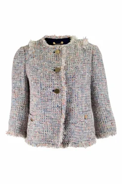Multi cotton blend tweed sleeveless mini dress and cropped jacket set