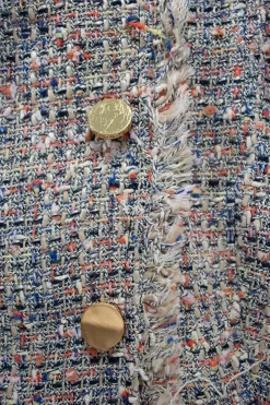 Multi cotton blend tweed sleeveless mini dress and cropped jacket set