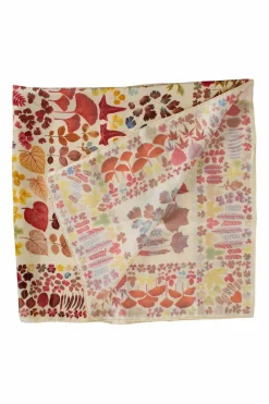 Multi leaves print on ivory silk scarf