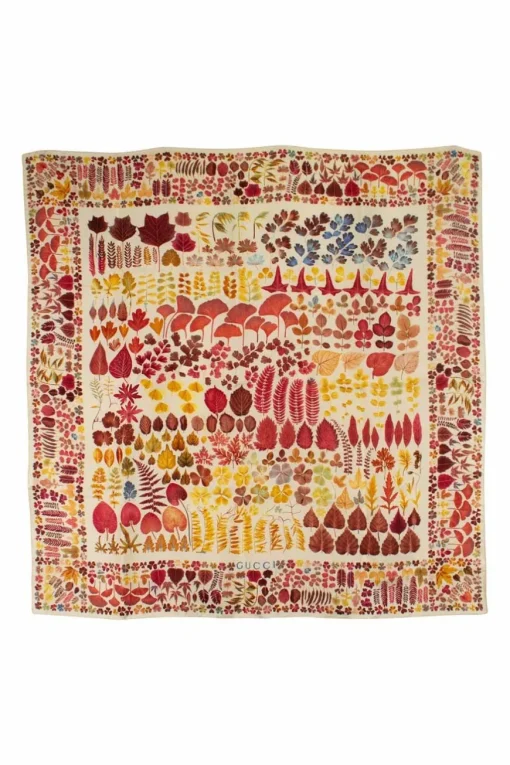 Multi leaves print on ivory silk scarf