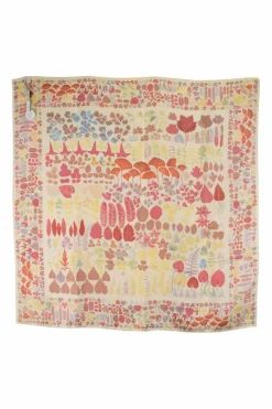 Multi leaves print on ivory silk scarf