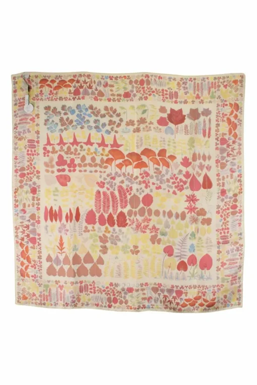 Multi leaves print on ivory silk scarf