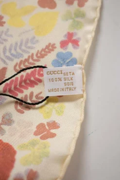 Multi leaves print on ivory silk scarf