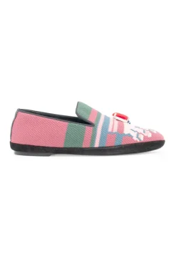 Multicolored jacquard canvas loafers