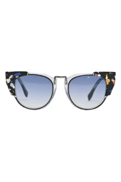 Multi-colour acetate and metal clubmaster cat eye sunglasses