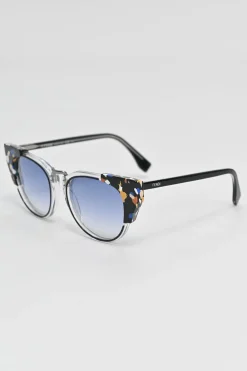 Multi-colour acetate and metal clubmaster cat eye sunglasses