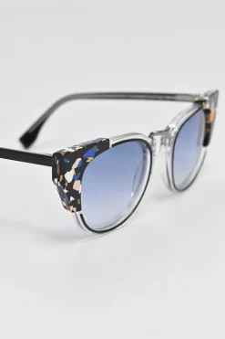 Multi-colour acetate and metal clubmaster cat eye sunglasses