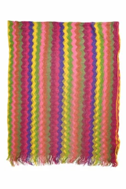 Multi-colour acetate-blend chevron stripe knit fringe foulard