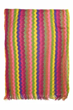 Multi-colour acetate-blend chevron stripe knit fringe foulard
