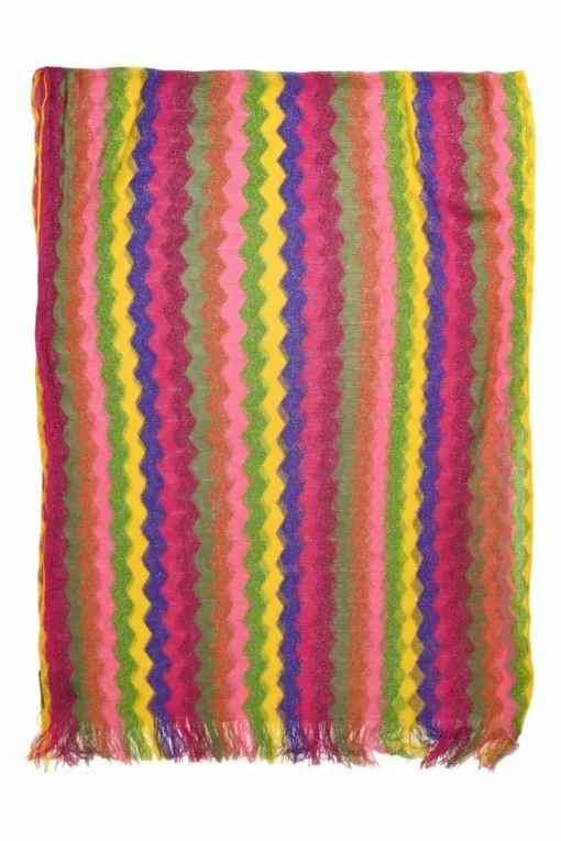 Multi-colour acetate-blend chevron stripe knit fringe foulard