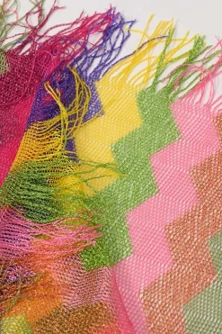 Multi-colour acetate-blend chevron stripe knit fringe foulard