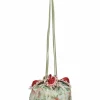 Multi-colour bead-embellished floral jacquard drawstring bucket bag