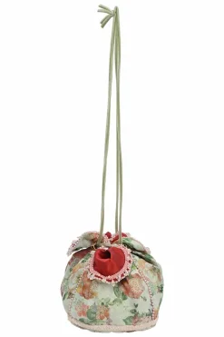 Multi-colour bead-embellished floral jacquard drawstring bucket bag