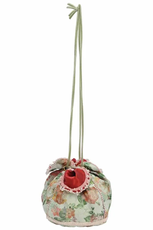 Multi-colour bead-embellished floral jacquard drawstring bucket bag