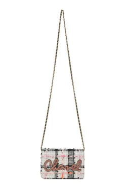 Multi-colour bouclé tweed wallet on chain