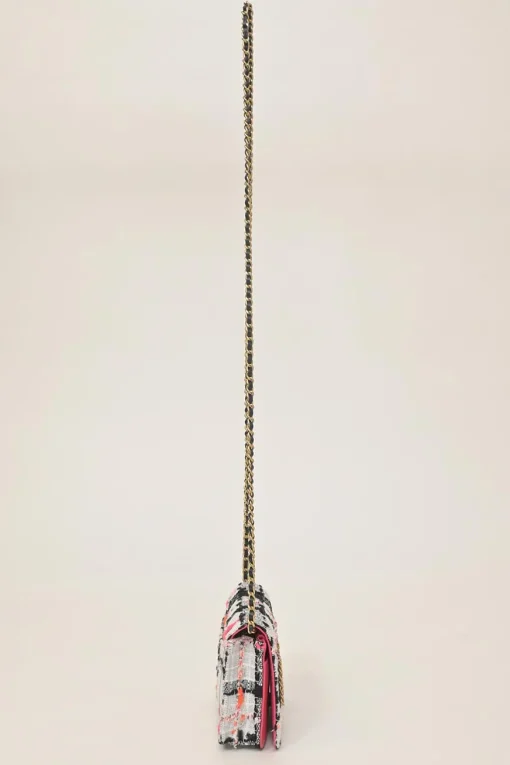 Multi-colour bouclé tweed wallet on chain