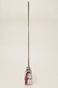 Multi-colour bouclé tweed wallet on chain