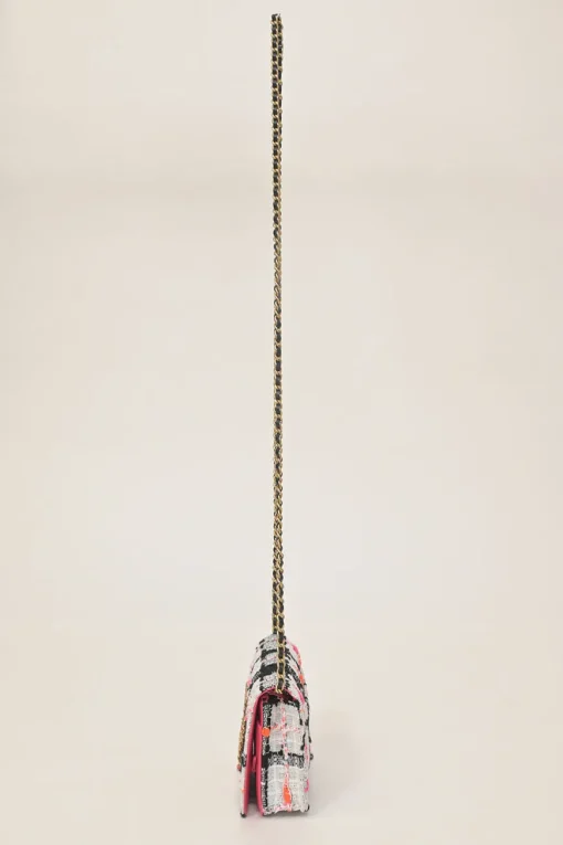Multi-colour bouclé tweed wallet on chain