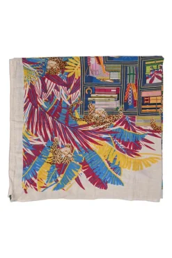Multi-colour cashmere-silk blend 'Les Douze Leopards' double-face scarf featuring original artwork by Jin Kwon
