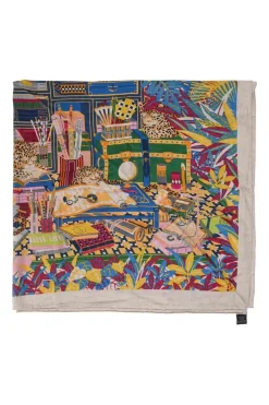 Multi-colour cashmere-silk blend 'Les Douze Leopards' double-face scarf featuring original artwork by Jin Kwon