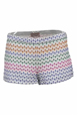 Multi-colour chevron loop-terry stripe knit mini shorts