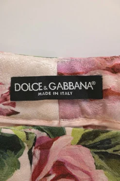 Multi-colour coton-silk blend floral jacquard pull-on mid-rise tapered leg tailored trousers with logo band side seams