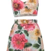 Multi-colour cotton-blend floral print two-piece set featuring bustier top and high-rise shorts