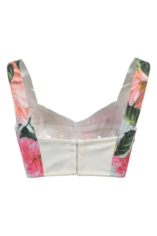 Multi-colour cotton-blend floral print two-piece set featuring bustier top and high-rise shorts