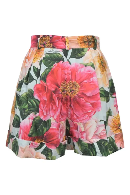 Multi-colour cotton-blend floral print two-piece set featuring bustier top and high-rise shorts