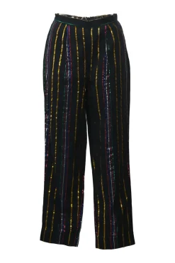 Multi-colour cotton-blend metallic stripe straight-leg trousers