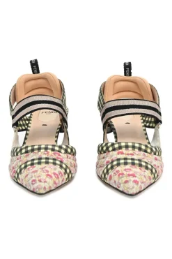 Multi-colour floral quilt, gingham fabric, and leather Colibri pointed-toe Colibri pumps with woven heels