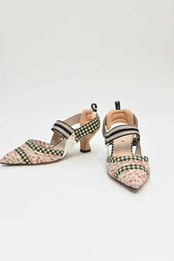 Multi-colour floral quilt, gingham fabric, and leather Colibri pointed-toe Colibri pumps with woven heels