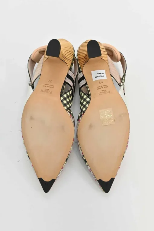 Multi-colour floral quilt, gingham fabric, and leather Colibri pointed-toe Colibri pumps with woven heels