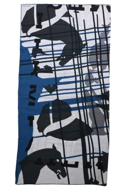 Multi-colour knit Fou Liquid Puzzle shawl wrap scarf featuring original artwork by Cyrille Diatkine and Joachim Metz