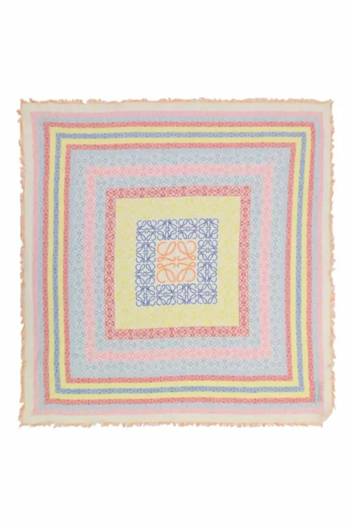 Multi-colour linen-blend gauze anagram border print scarf
