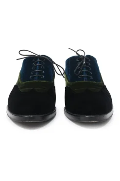 Multi-colour paneled velvet lace-up brogues