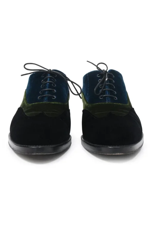 Multi-colour paneled velvet lace-up brogues