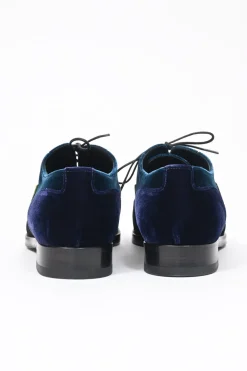 Multi-colour paneled velvet lace-up brogues