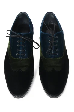 Multi-colour paneled velvet lace-up brogues