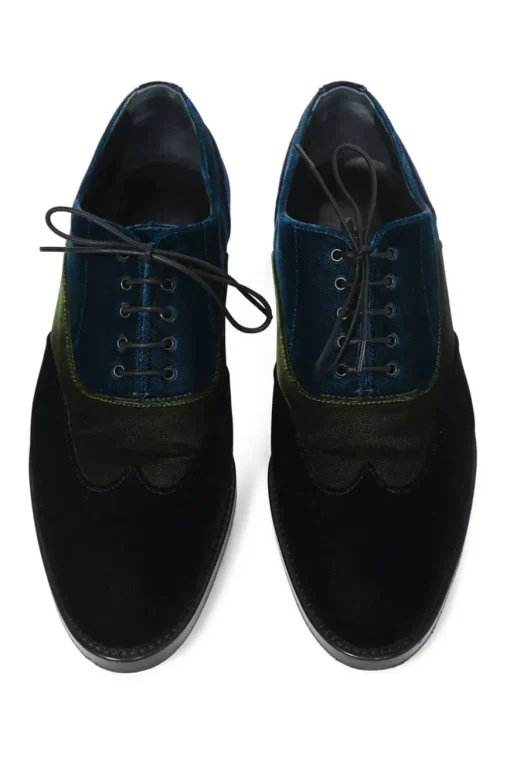 Multi-colour paneled velvet lace-up brogues