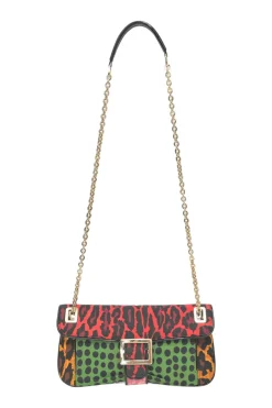 Multi-colour patchwork animal print Viv buckle chain strap shoulder bag