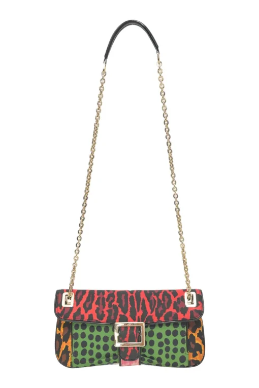 Multi-colour patchwork animal print Viv buckle chain strap shoulder bag