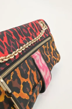 Multi-colour patchwork animal print Viv buckle chain strap shoulder bag