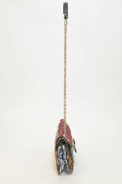 Multi-colour patchwork animal print Viv buckle chain strap shoulder bag